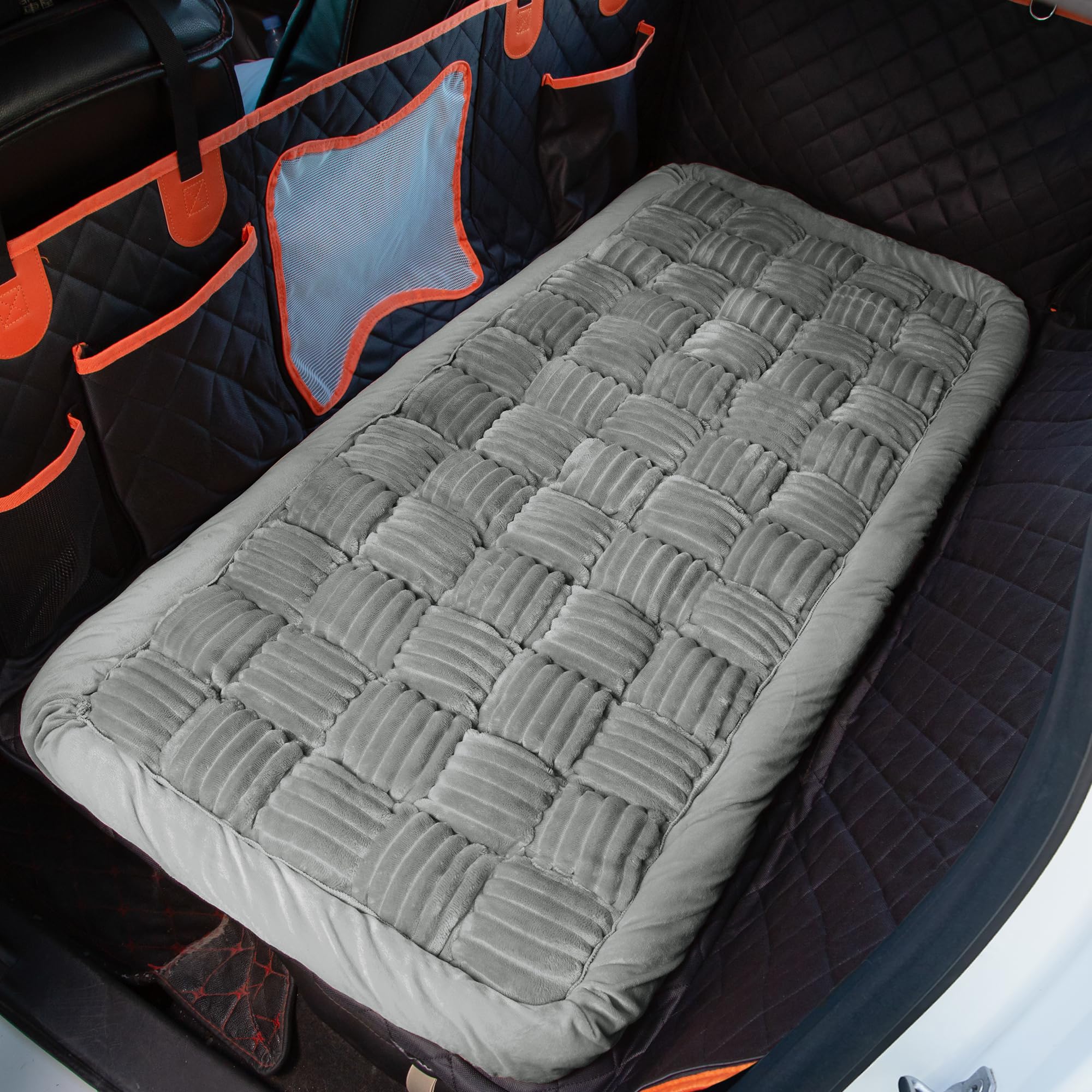 Soulbond car back seat dog bed with a soft plush surface for cozy rides.