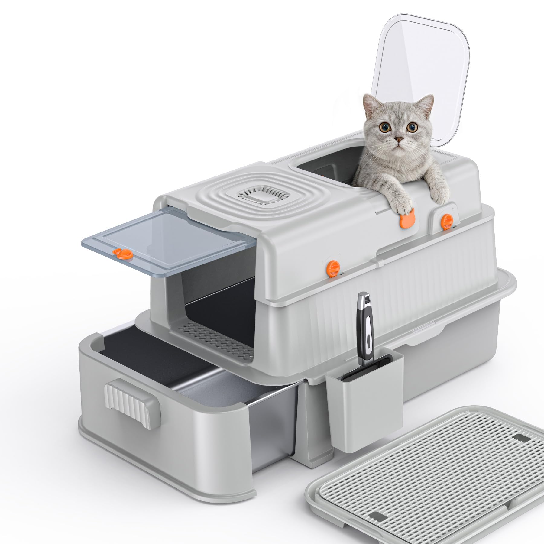 Soulbond stainless steel litter box with lid for easier cleaning and odor control