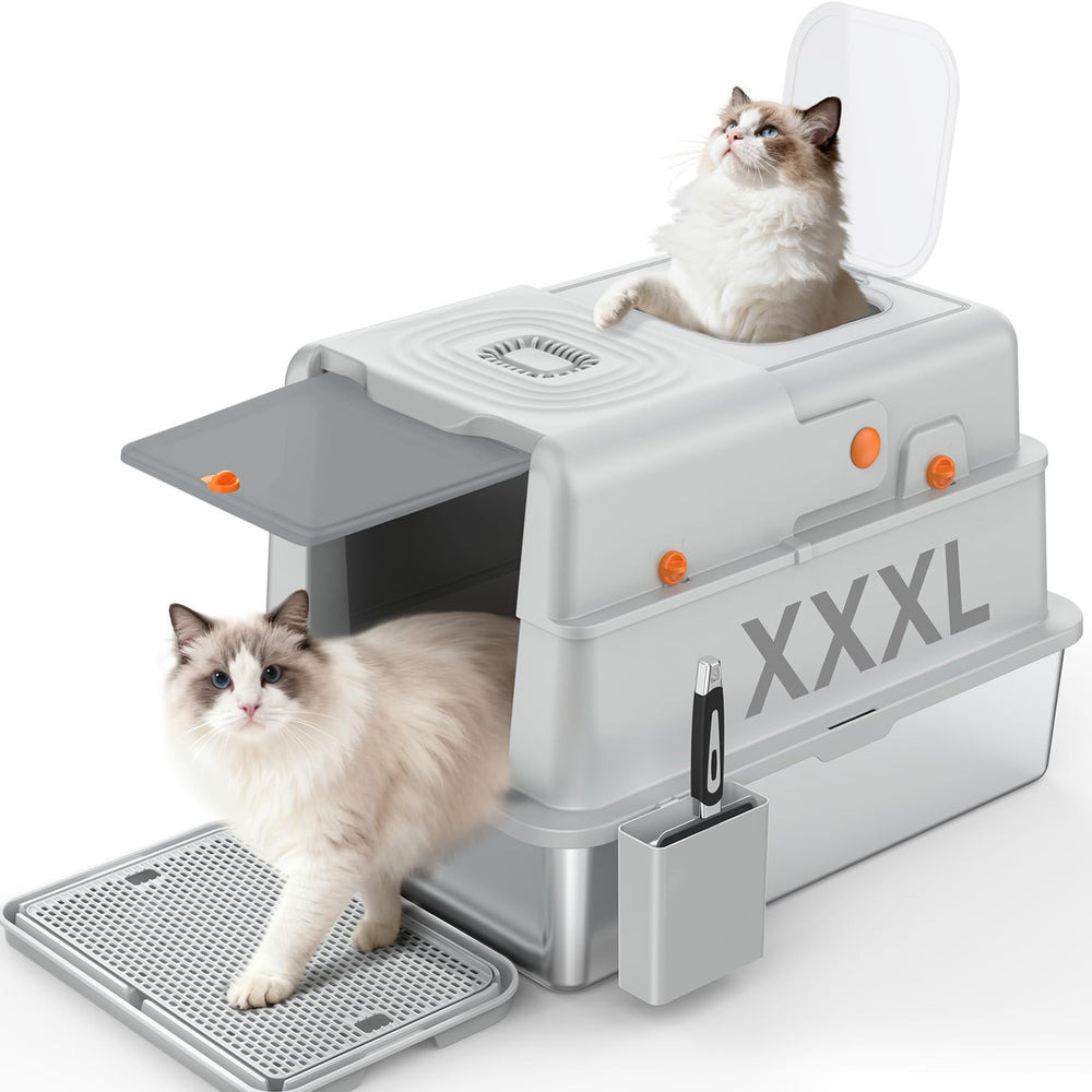 Soulbond XXXL stainless steel litter box with front entry for easy access and reduced tracking