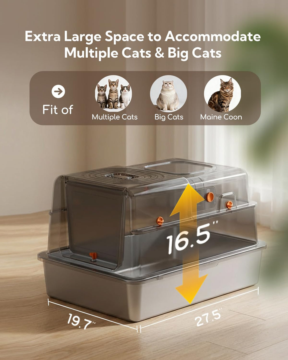 Soulbond XXXL stainless steel litter box with top outlet for flexible placement