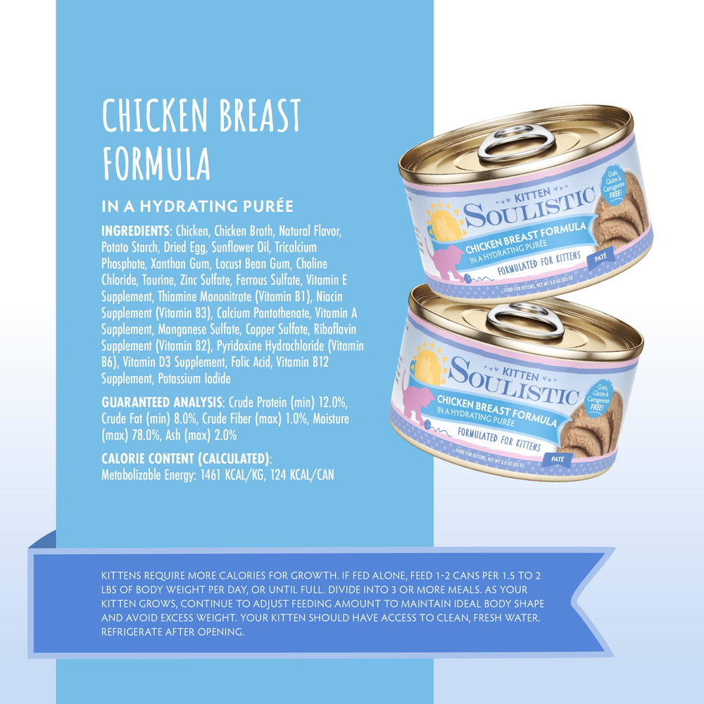 Soulistic kitten chicken puree can label shows clean safety and brand quality