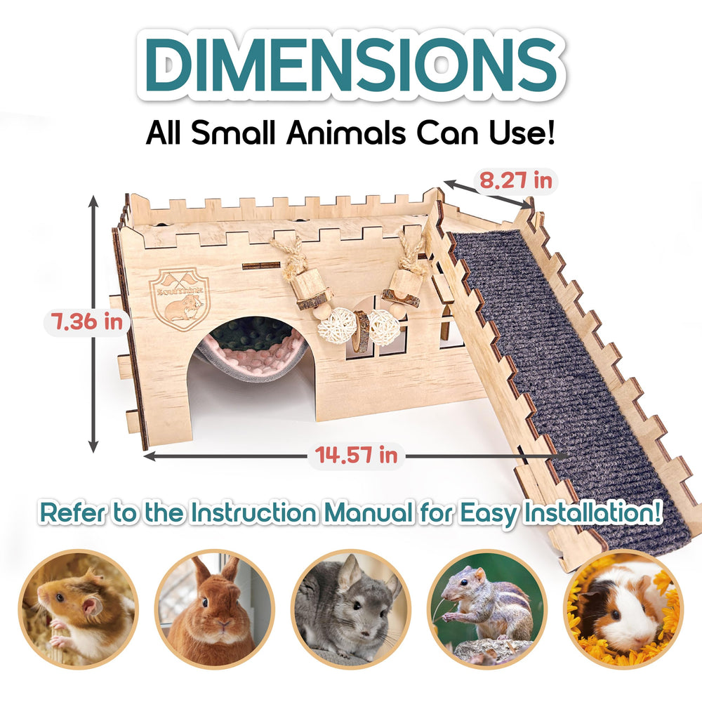 SoulThink guinea pig pinewood safety note shows sturdy, pet-friendly materials.