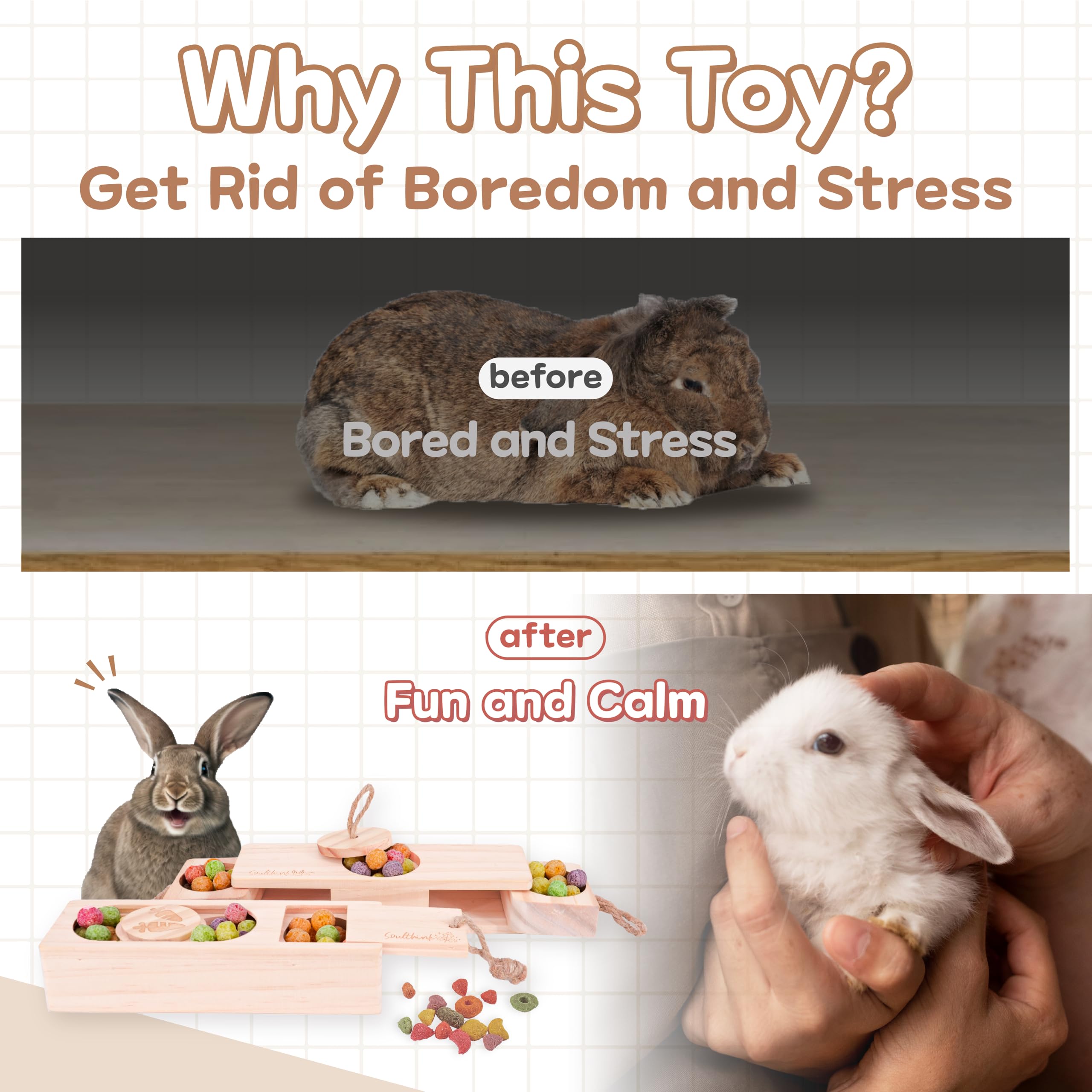 SoulThink Sniff n' Snack bunny toy chin rub flat surface supports grooming behavior.