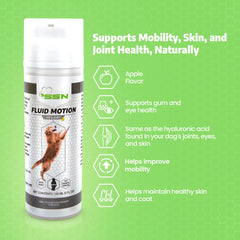 Close-up of Fluid Motion label highlights hyaluronic acid for joints.
