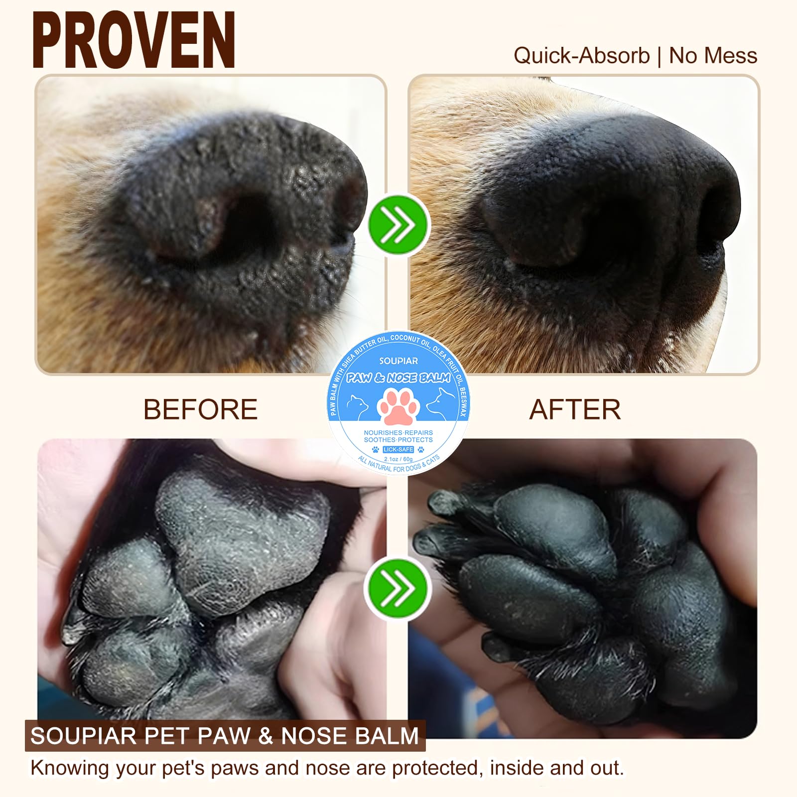 Soupiar paw care before-after, smoothing rough paw pads.