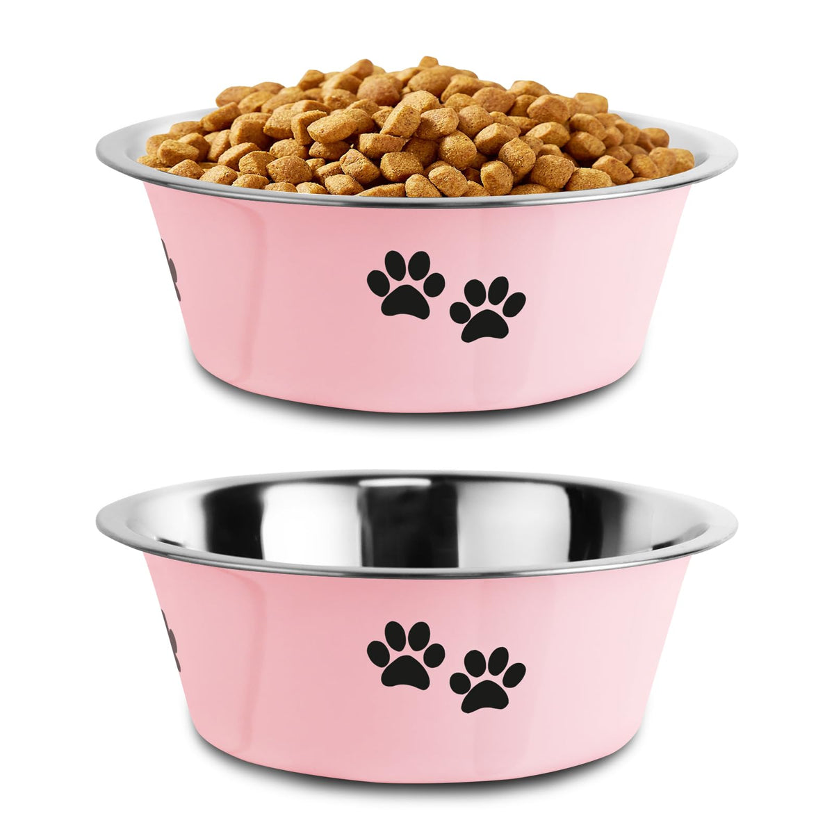 SOUXU pink stainless steel bowl with non-slip base for mess-free meals.