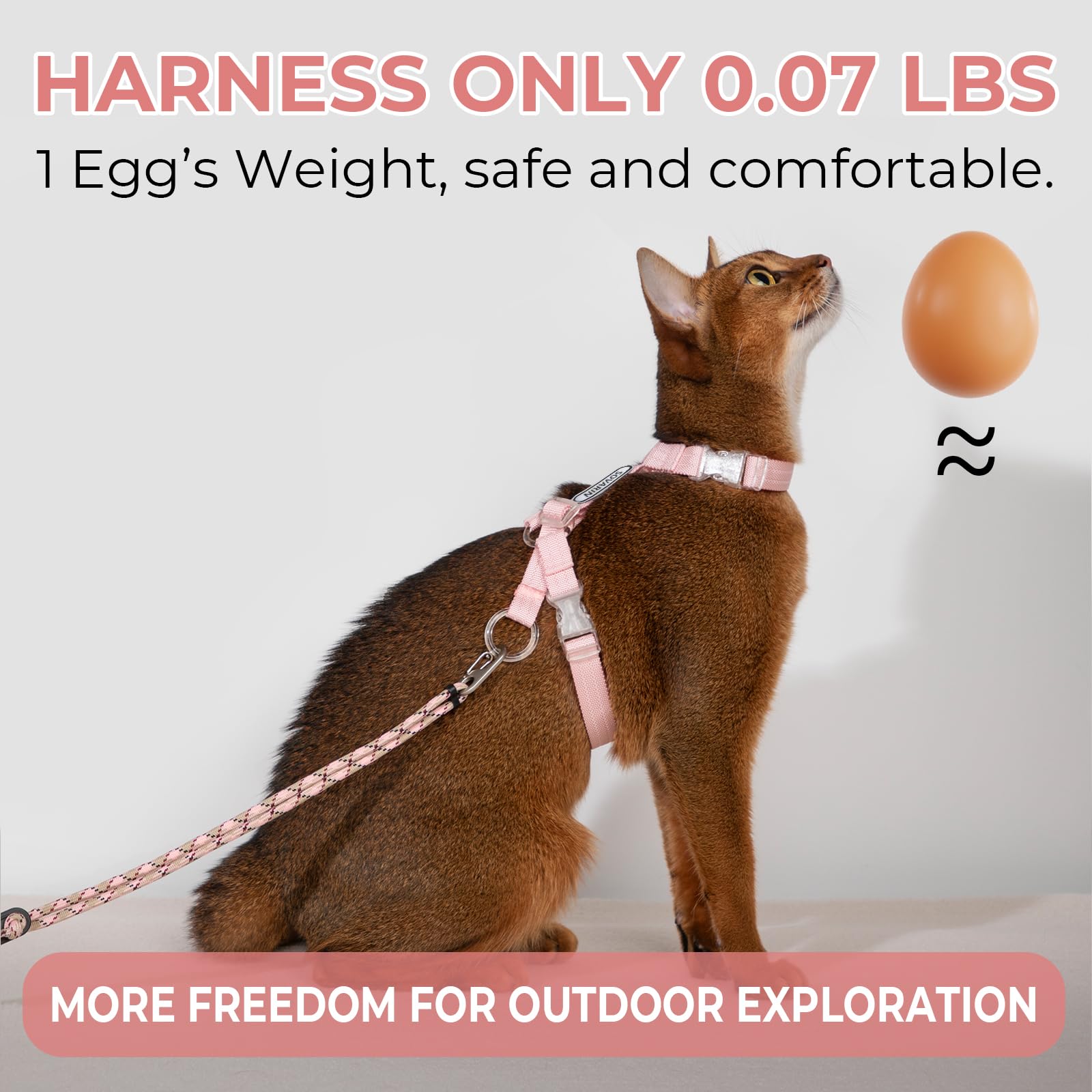 Sovarin pink harness back adjustment strap highlighting no choke design for gentle wear