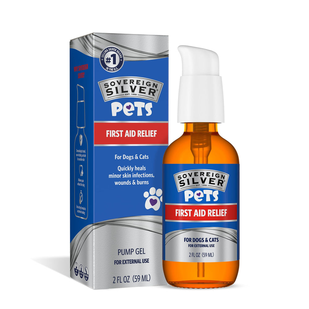 Sovereign Silver Pets First Aid Gel pump bottle ready for gentle soothing on irritated skin.