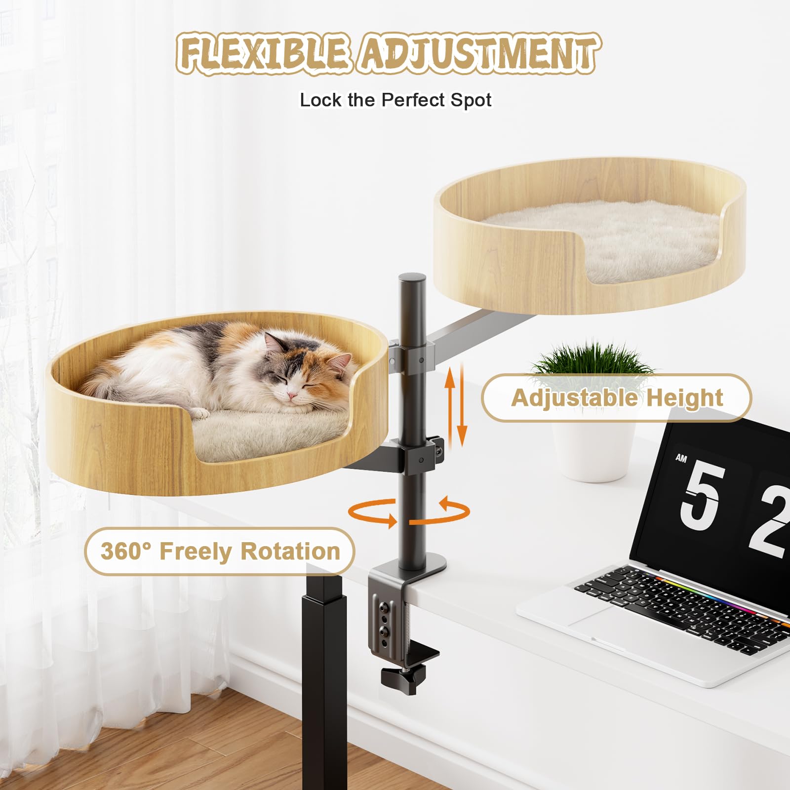 Spacocld Cat Desk Bed 360° rotation keeps your cat close from any angle