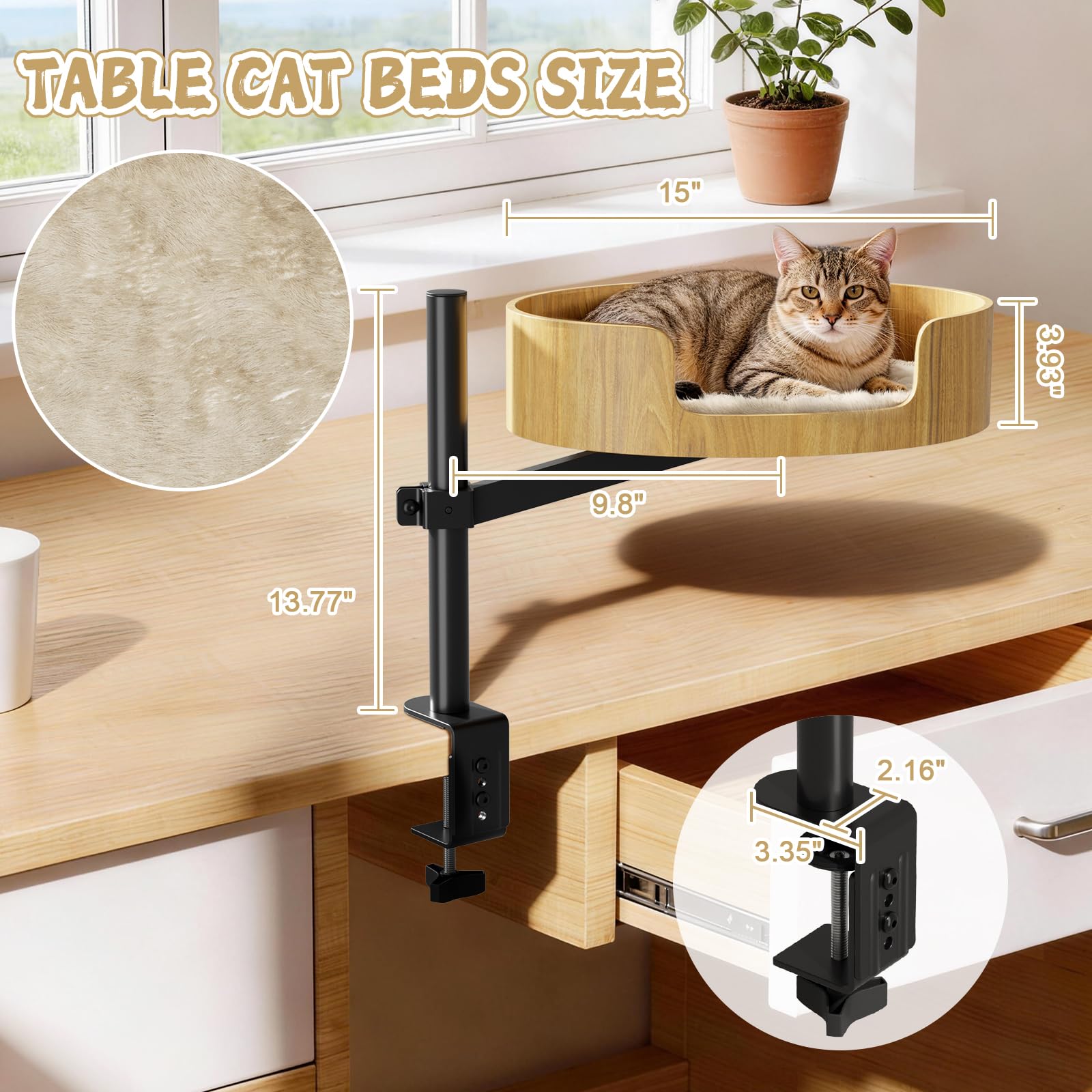 Spacocld Cat Desk Bed fits desks from 0.5 to 4.5 inches, broad compatibility