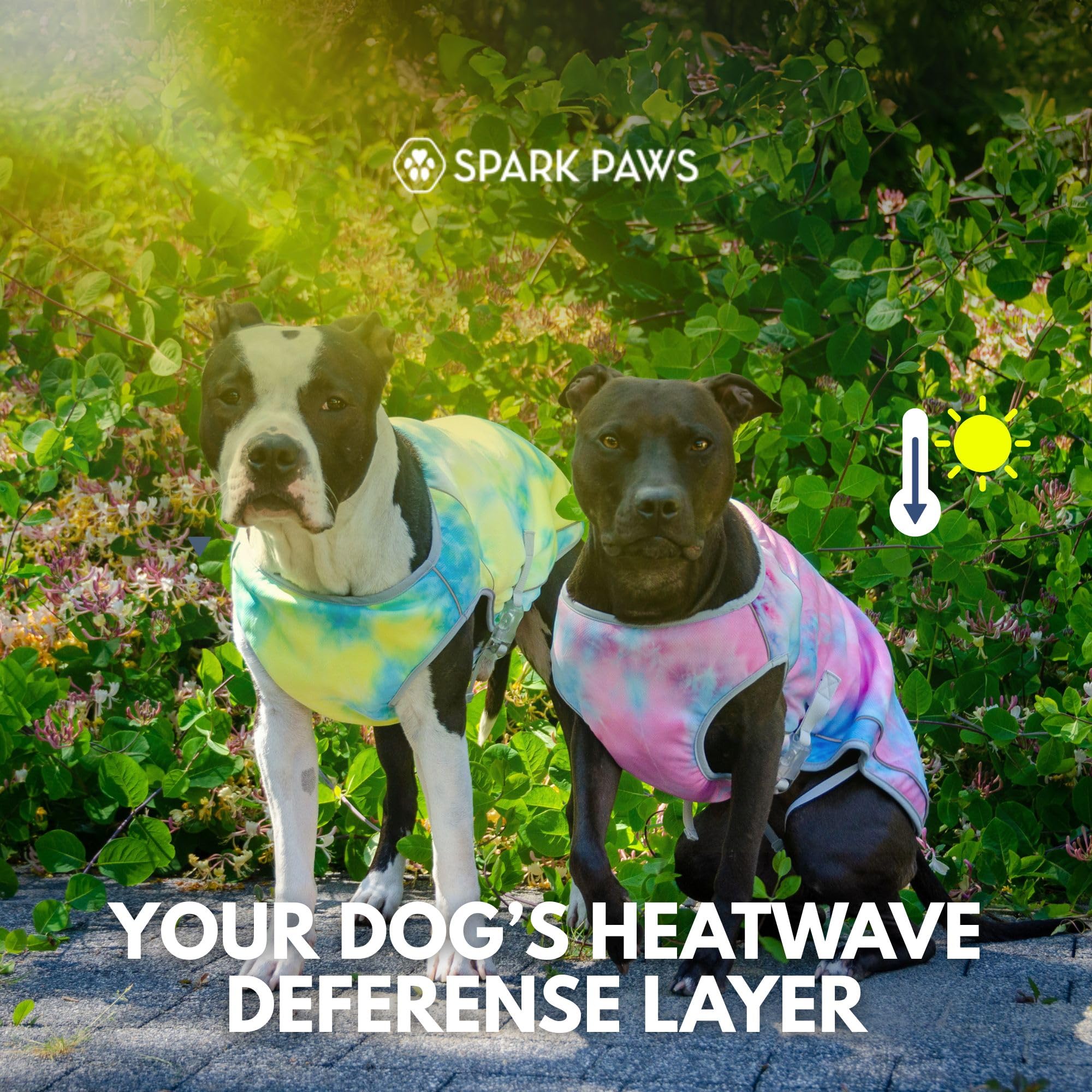 Side-buckle design on Spark Paws cooling vest for easy on-off