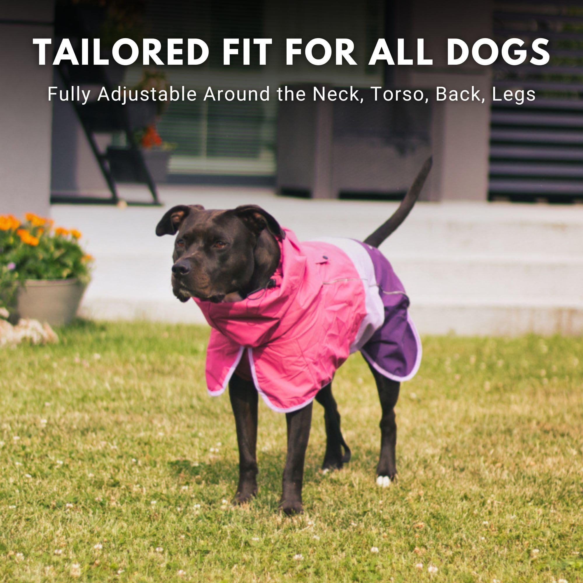 Spark Paws raincoat neck wrap protects neck and face from rain.