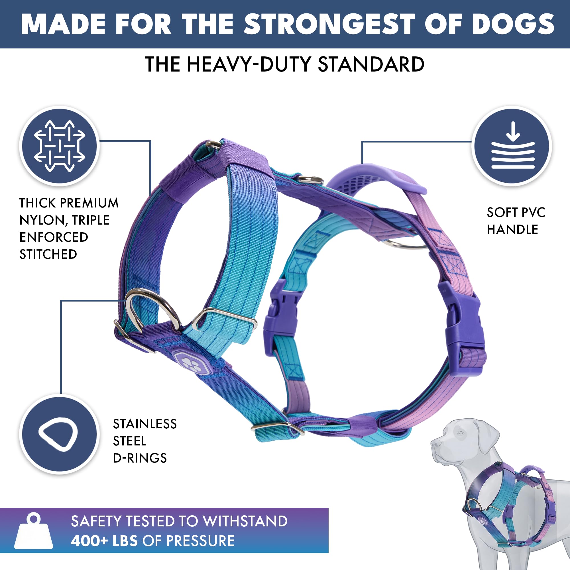 Spark Paws harness handle close-up showing integrated control for strong pullers