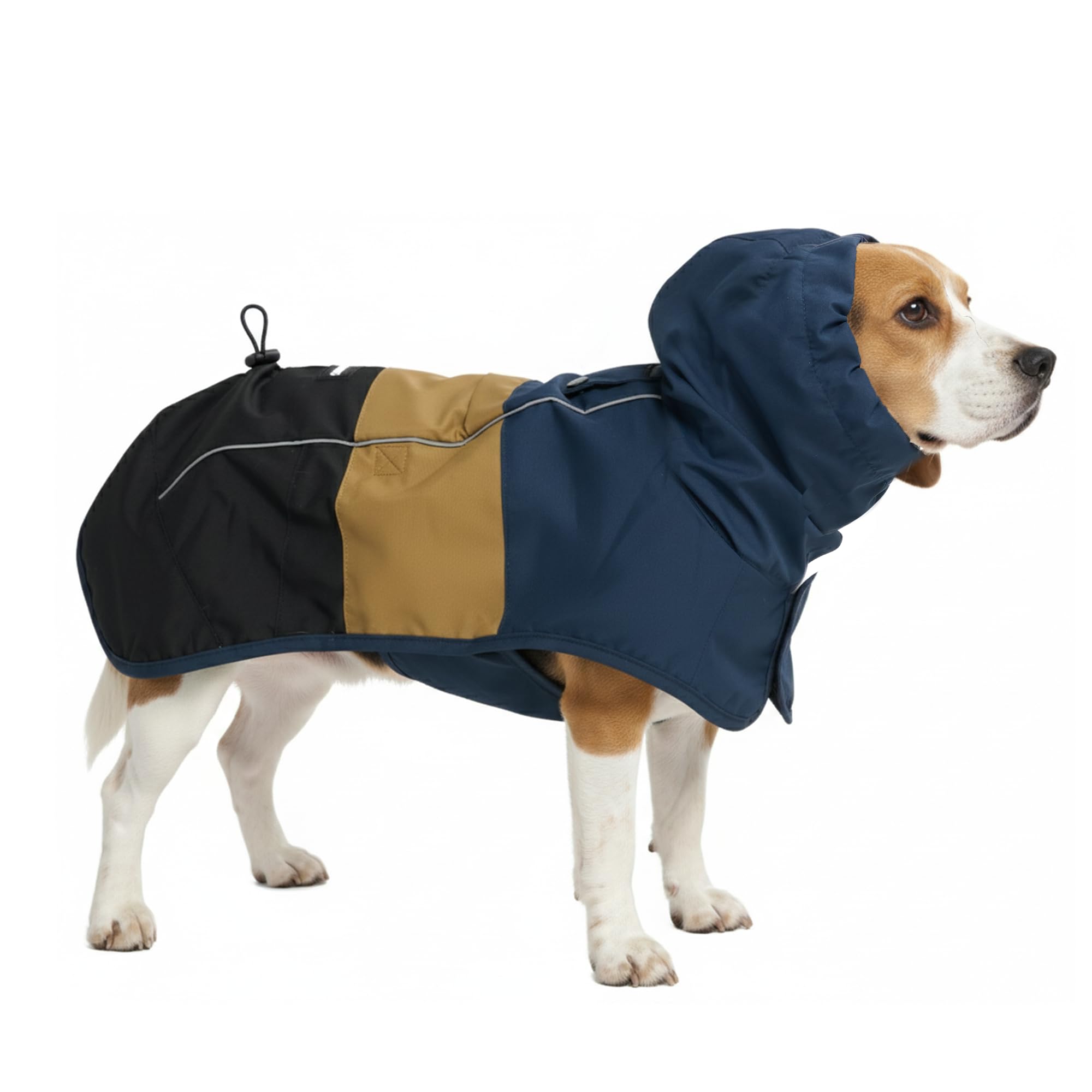 Spark Paws raincoat front view in blue provides full-body protection for rainy walks.