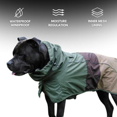 Spark Paws raincoat reflective strips, enhances nighttime visibility.