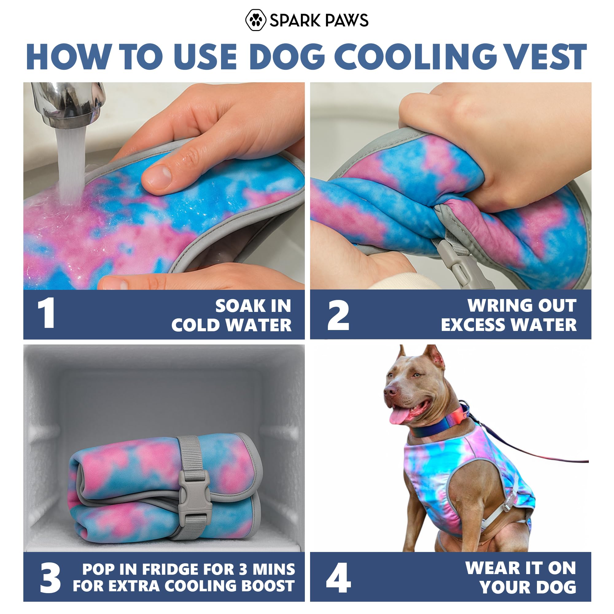 Spark Paws Snowcone Large Cooling Vest placed in freezer for extra chill
