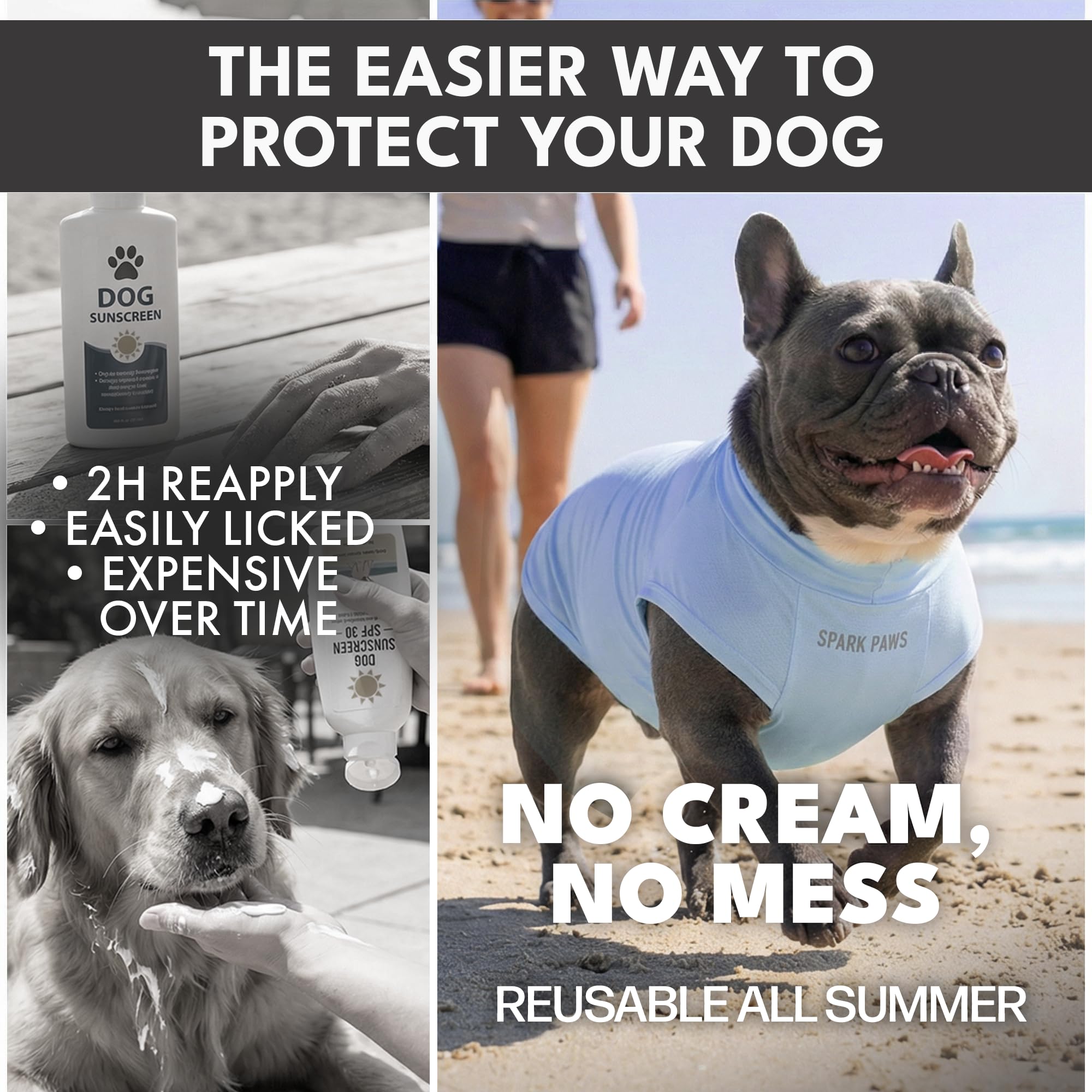 Spark Paws Sunblock dog t-shirt worn on dog demonstrates flexible fit for large breeds