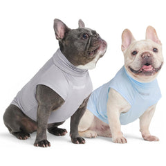 Spark Paws sunblock dog t-shirt SPF30 in blue and grey set for sun protection.