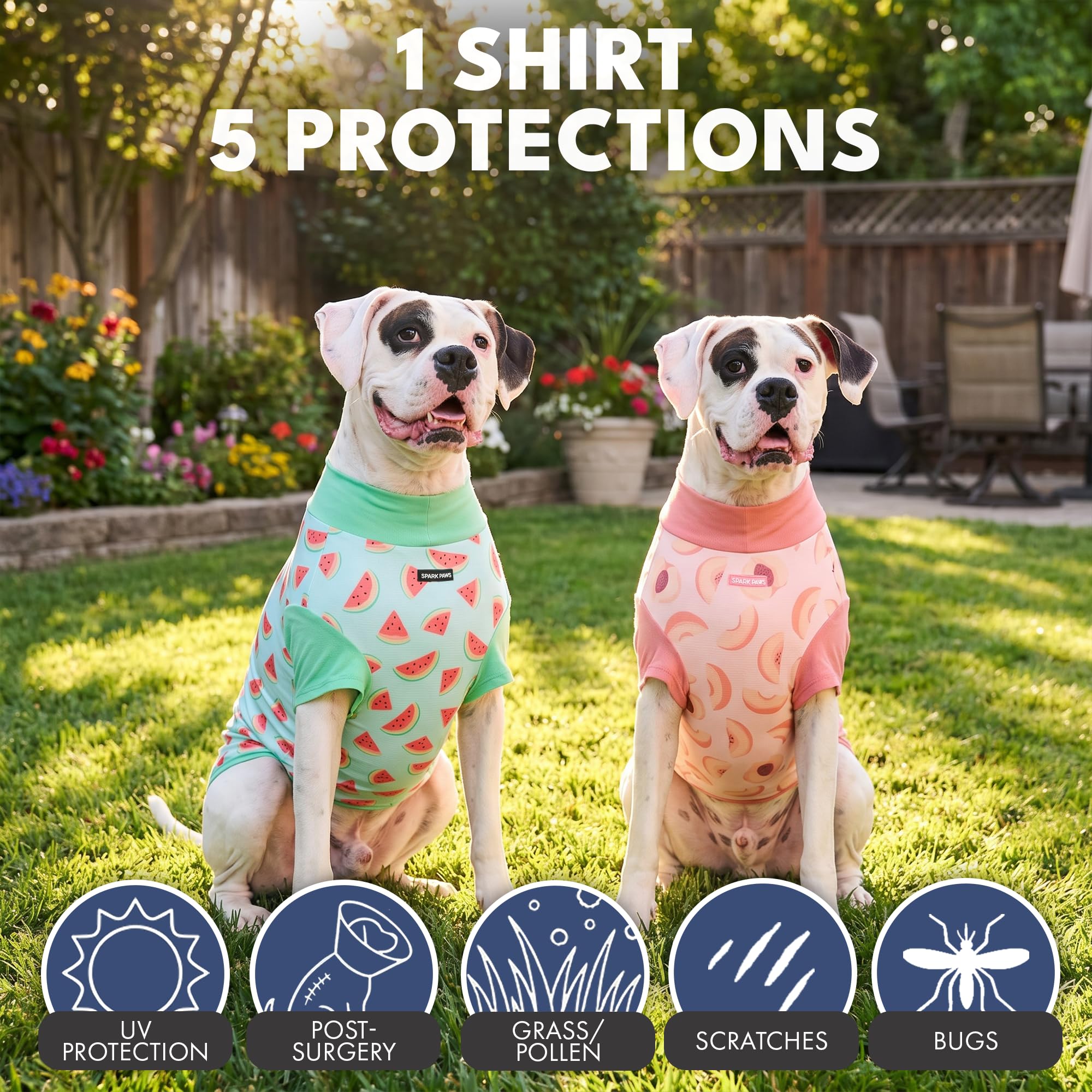 Spark Paws Sunblock Dog T-Shirt UV protection designed to shield sensitive skin during summer activities.