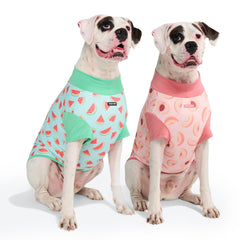 Spark Paws Sunblock Dog T-Shirt Watermelon-Peach front view with SPF30 protection for sunny walks.