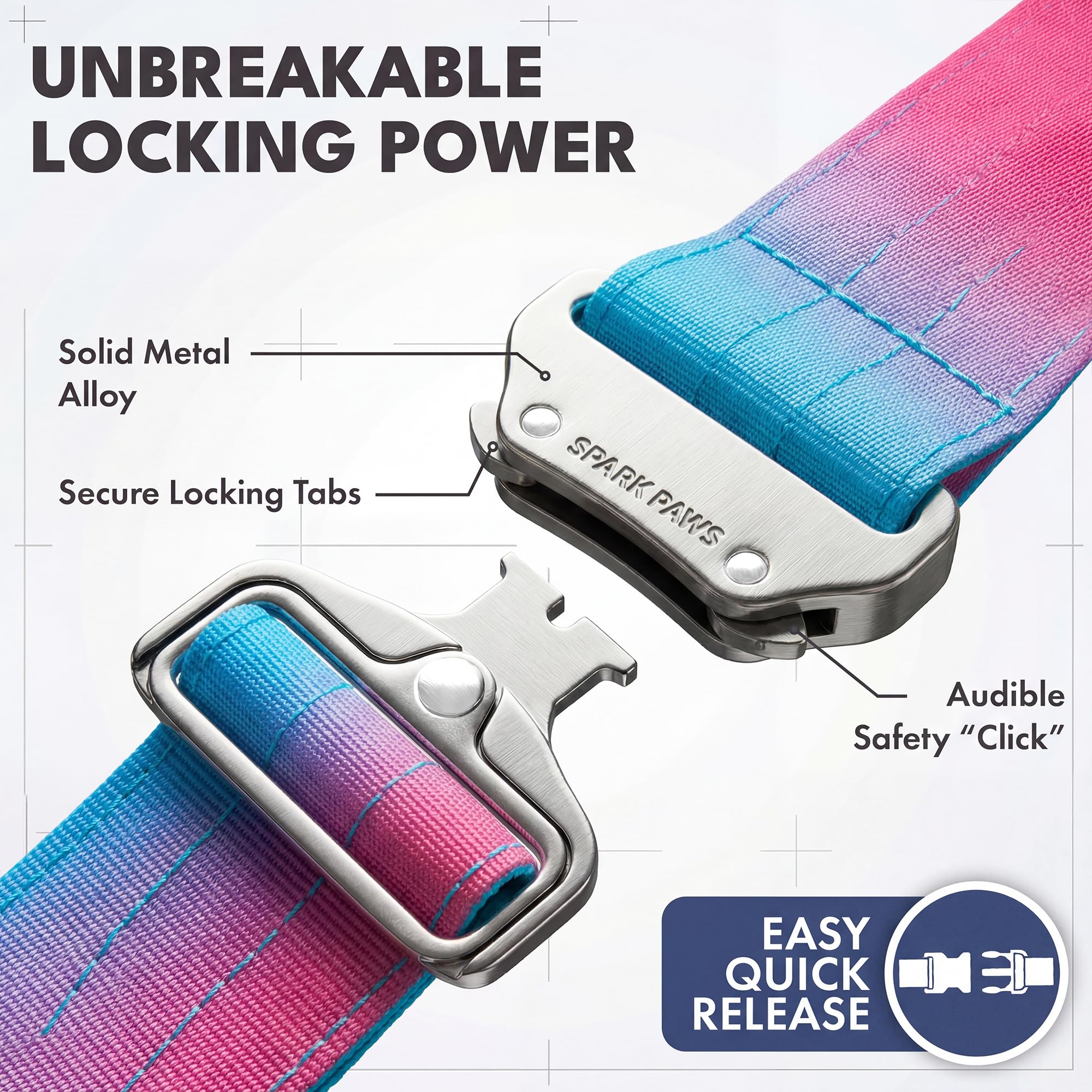 Spark Paws easy-on-off buckle enables secure fit with minimal effort