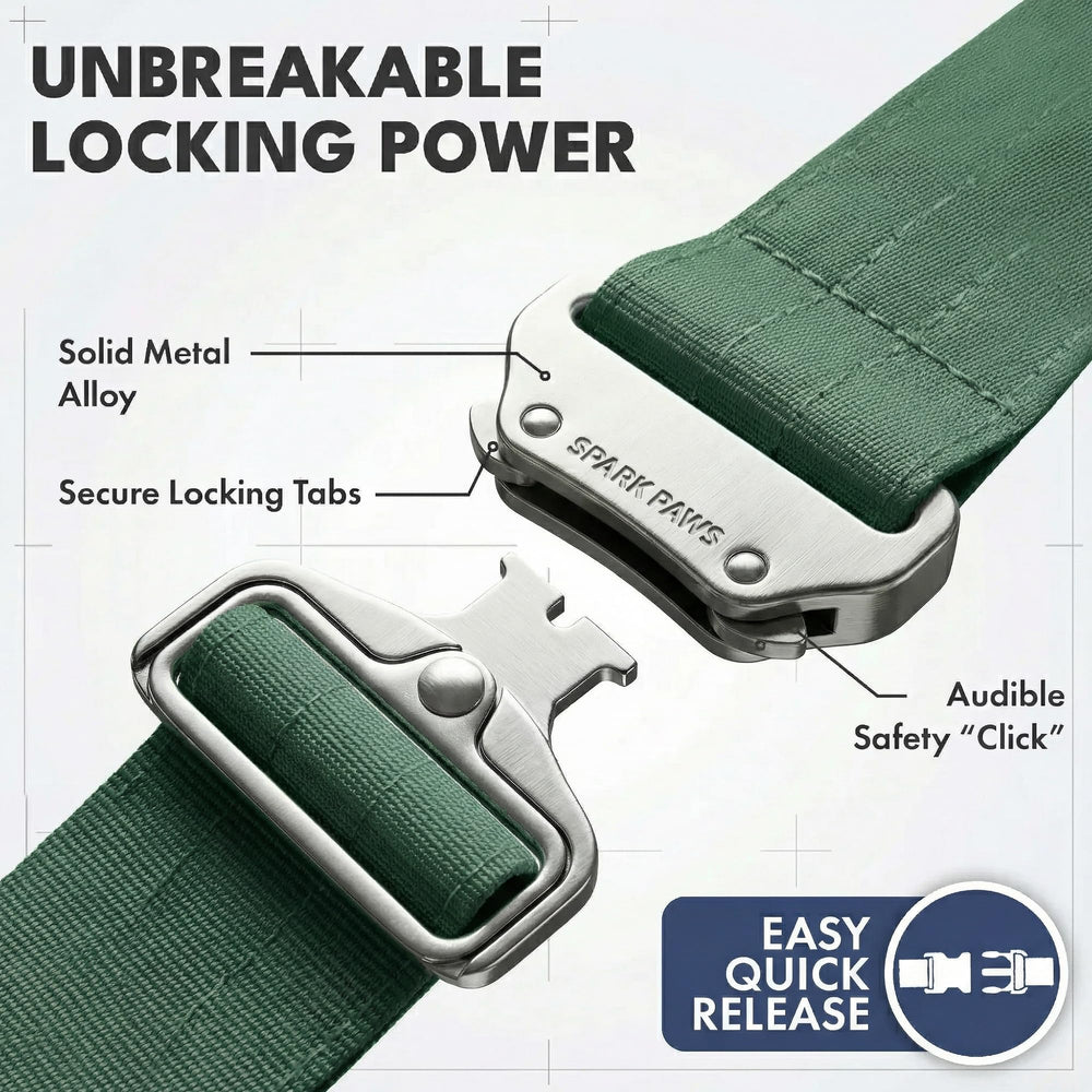 Spark Paws Tactical Collar quick-release buckle allows easy on/off during busy days.