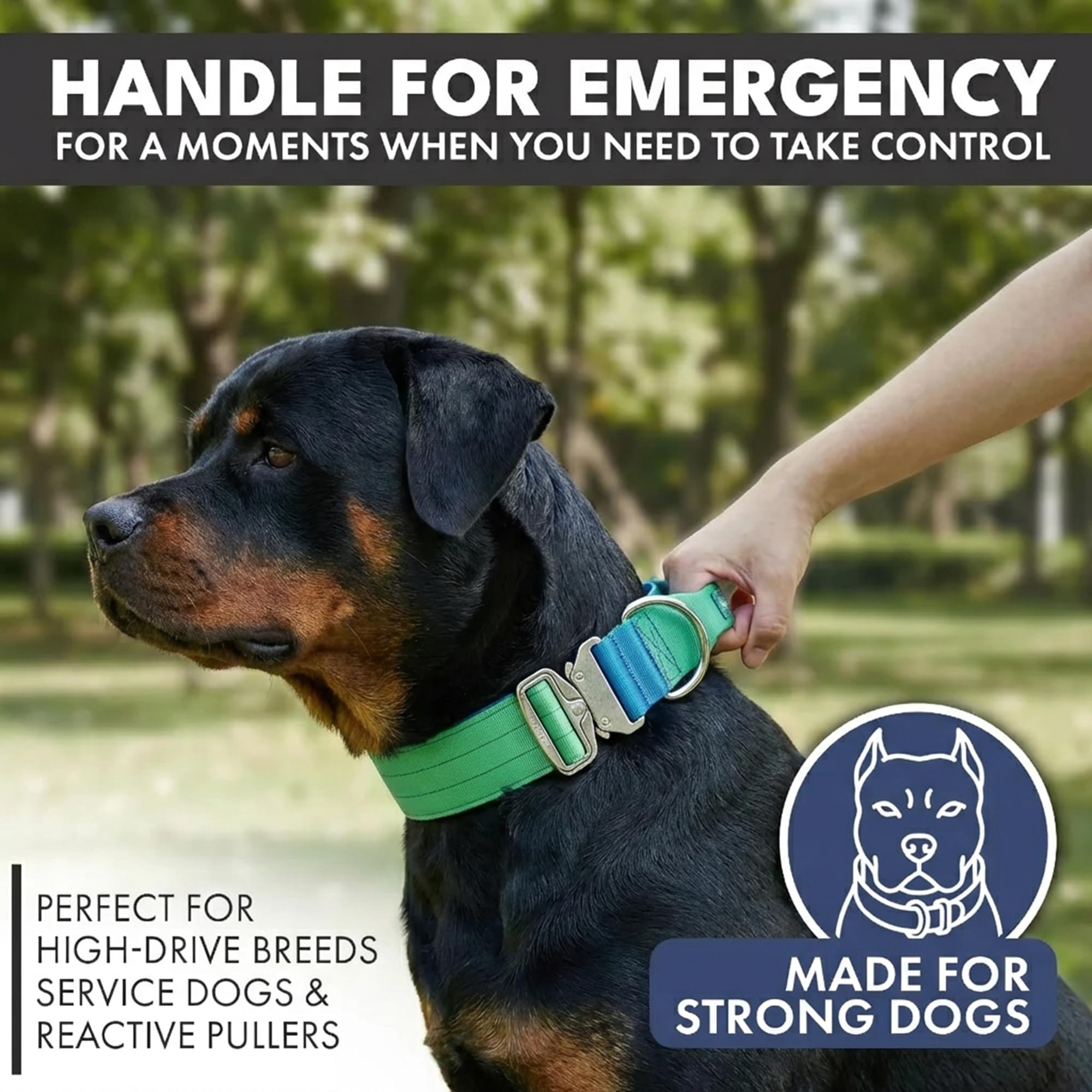 Spark Paws Tactical Dog Collar Lime Wave handle closeup for quick control.
