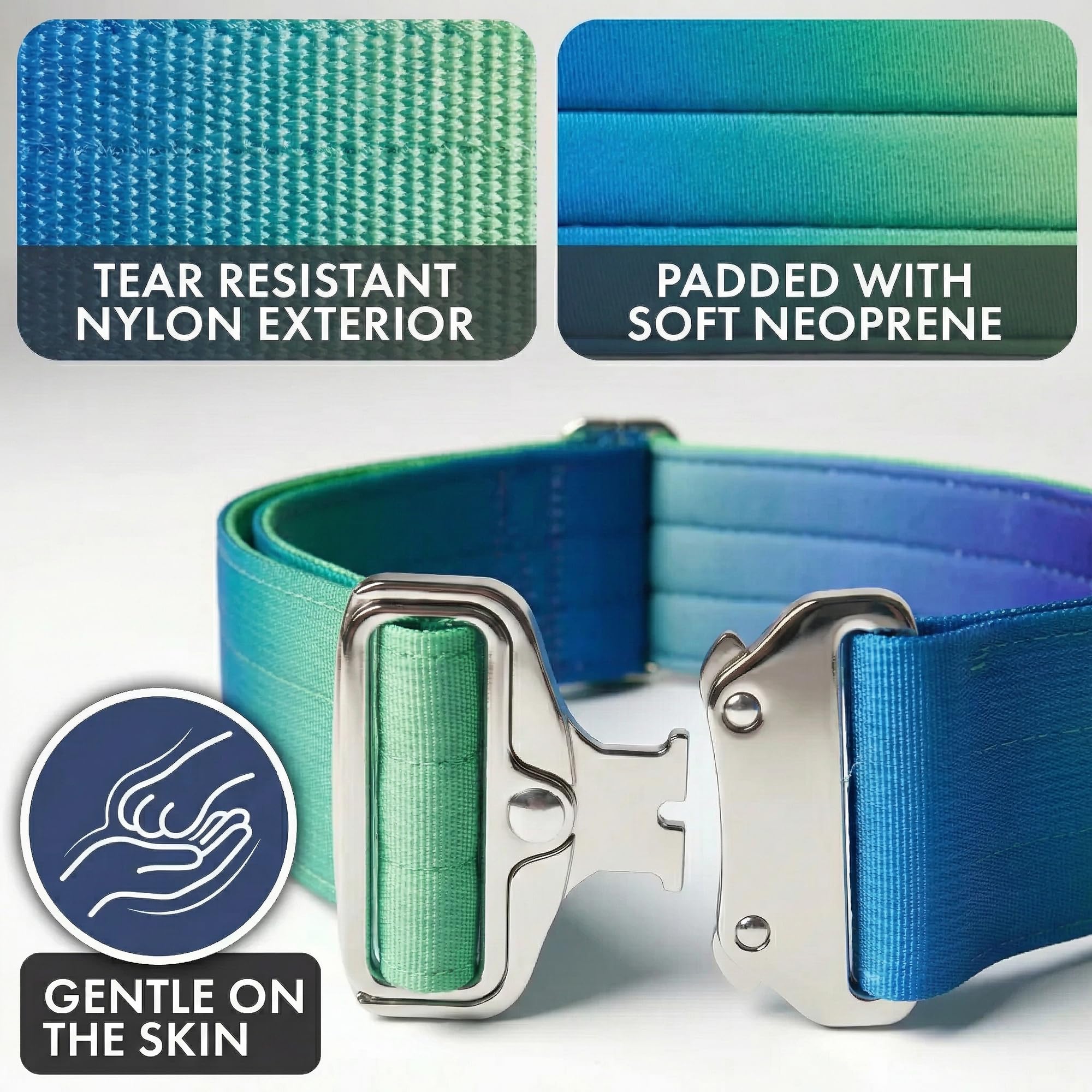 Spark Paws Tactical Dog Collar Lime Wave quick-release buckle for easy on/off.