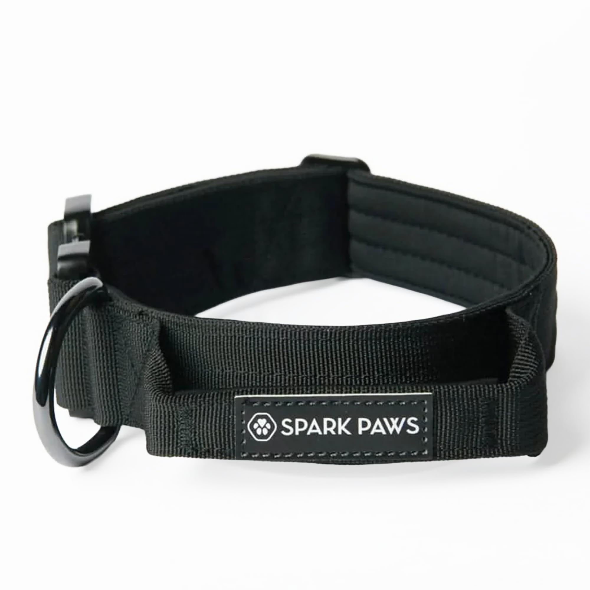 Spark Paws Tactical Dog Collar with rugged buckle for secure control during training.
