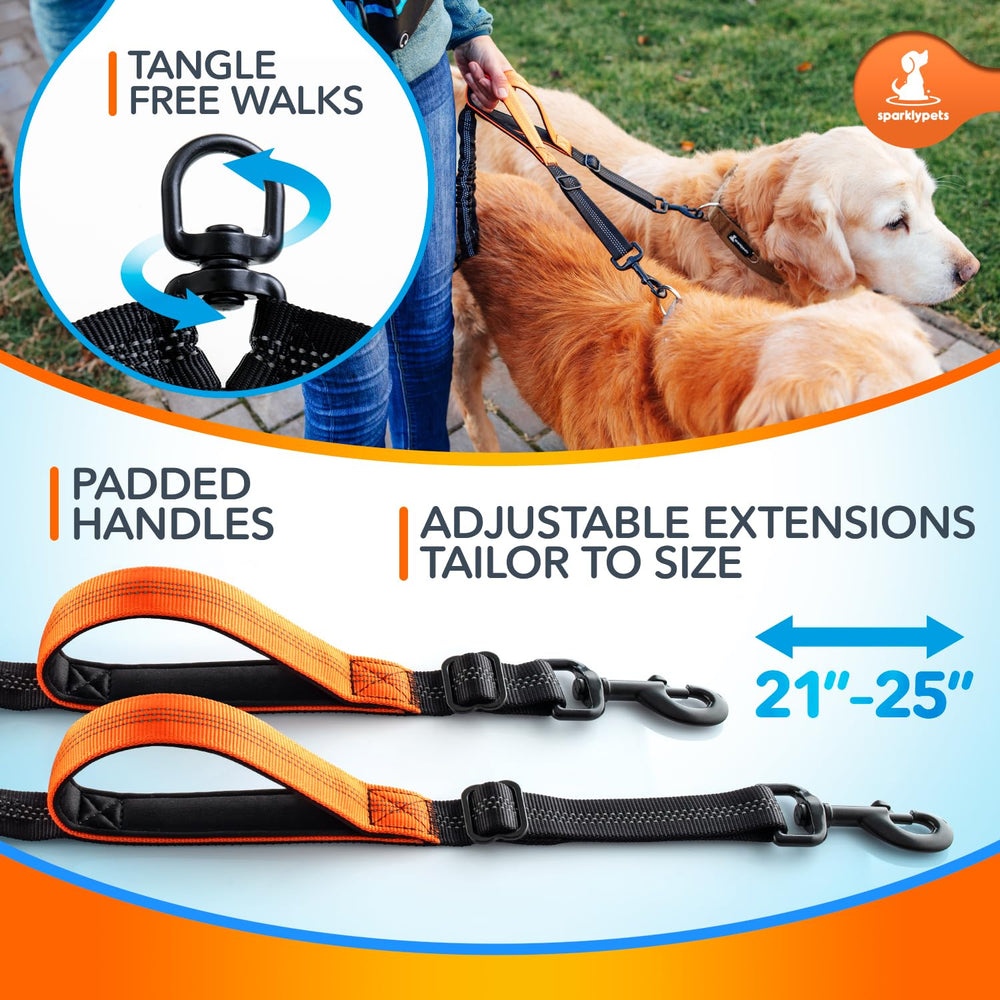 SparklyPets expandable-tandem-leash-extensions adjustable spacing between dogs.