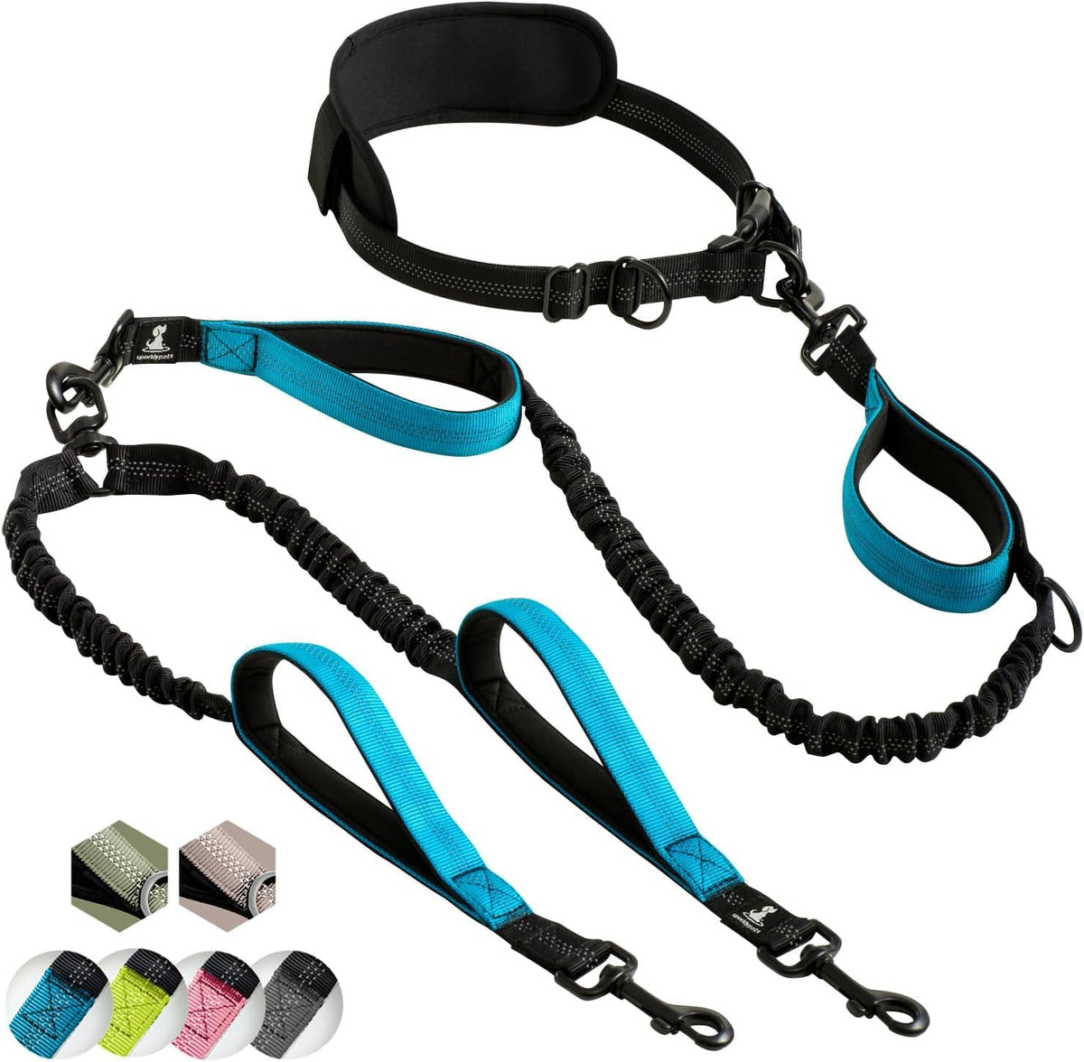 SparklyPets hands-free double dog leash setup for two dogs with comfortable grip