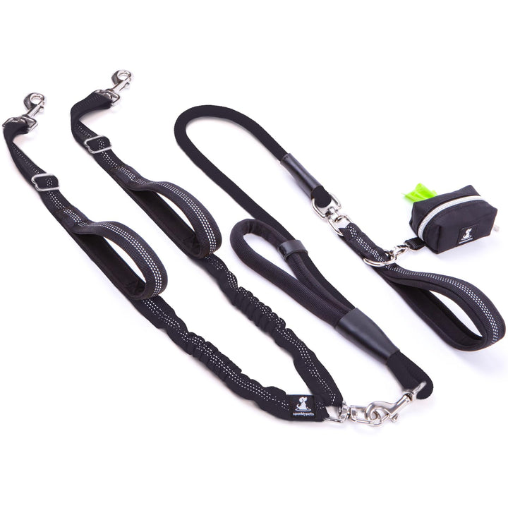 SparklyPets Premium Double Leash with no-tangle swivel for smooth, twist-free walks.
