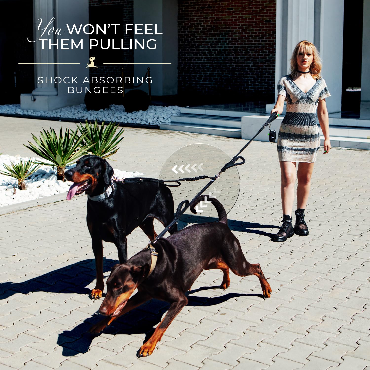 SparklyPets bungee leash reduces strain with shock-absorbing design during strong pulls.