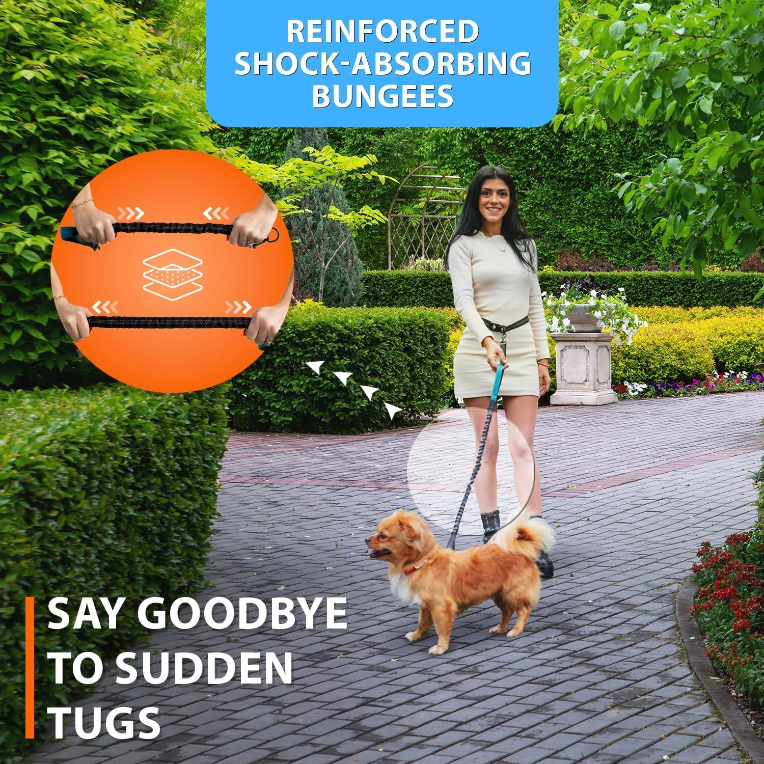 SparklyPets reflective stitches on waist leash boost visibility during dusk walks