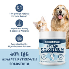 Special Breed 40% IgG label closeup with third-party testing indication.