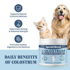 Special Breed colostrum serving scoop — convenient daily dosage for dogs and cats.