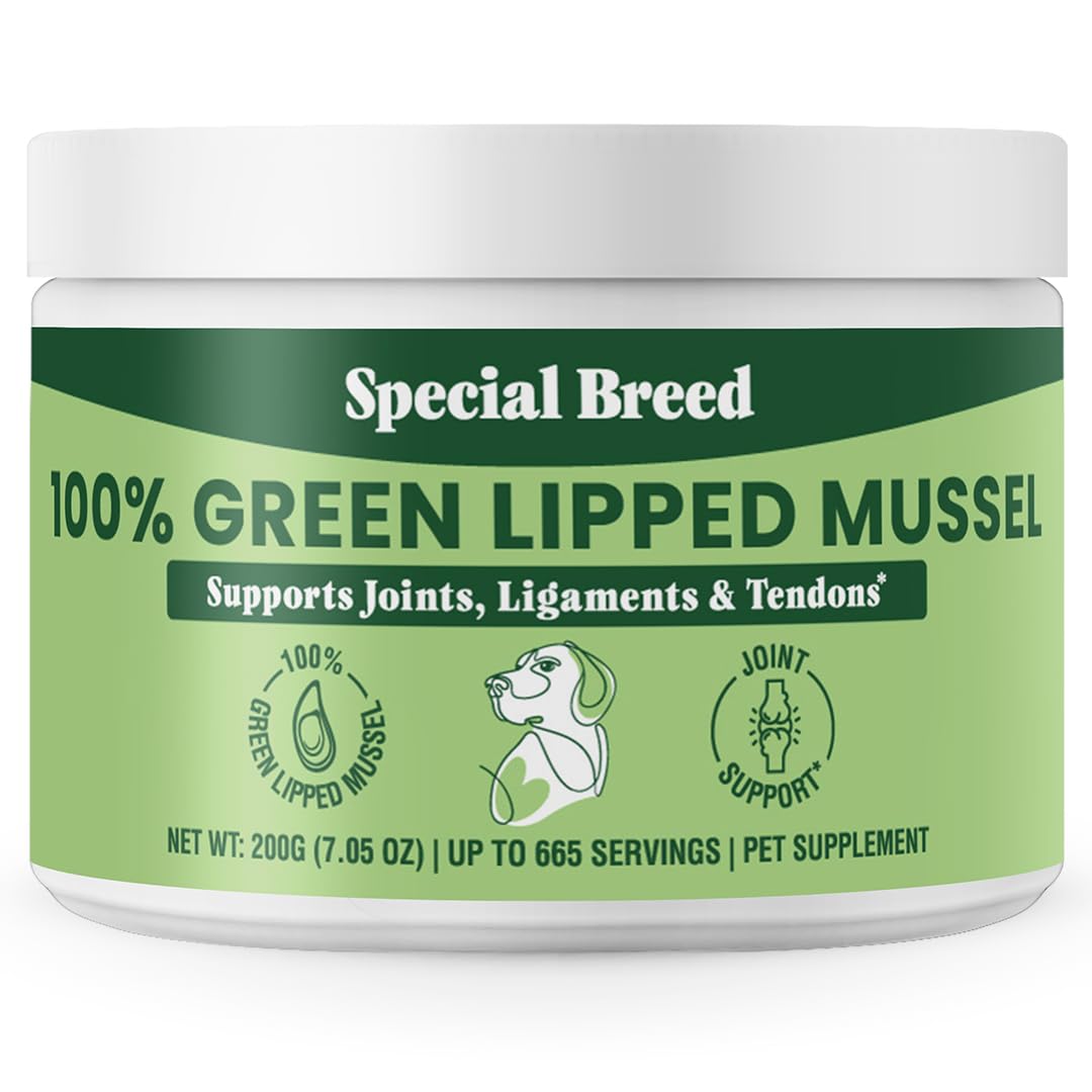 Special Breed green lipped mussel powder bag for natural joint support in dogs and cats.