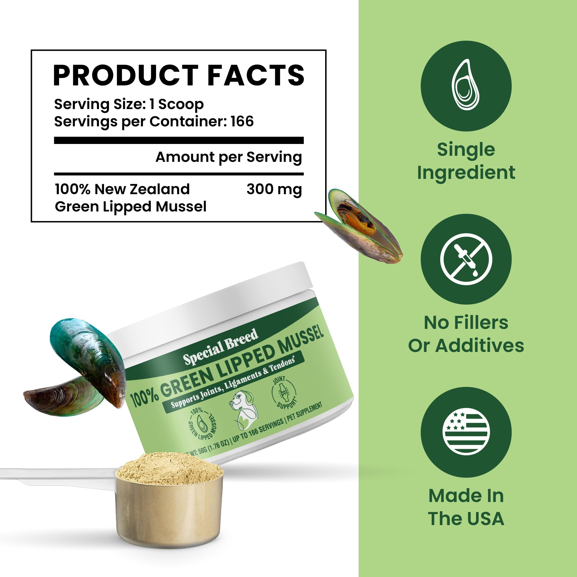 Special Breed Green Lipped Mussel Powder New Zealand origin and ingredients