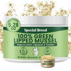 Special Breed Green Lipped Mussel Powder packaging showing NZ origin and natural joint support.