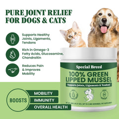 Special Breed green lipped mussel powder sprinkled into pet food for flexible movement.