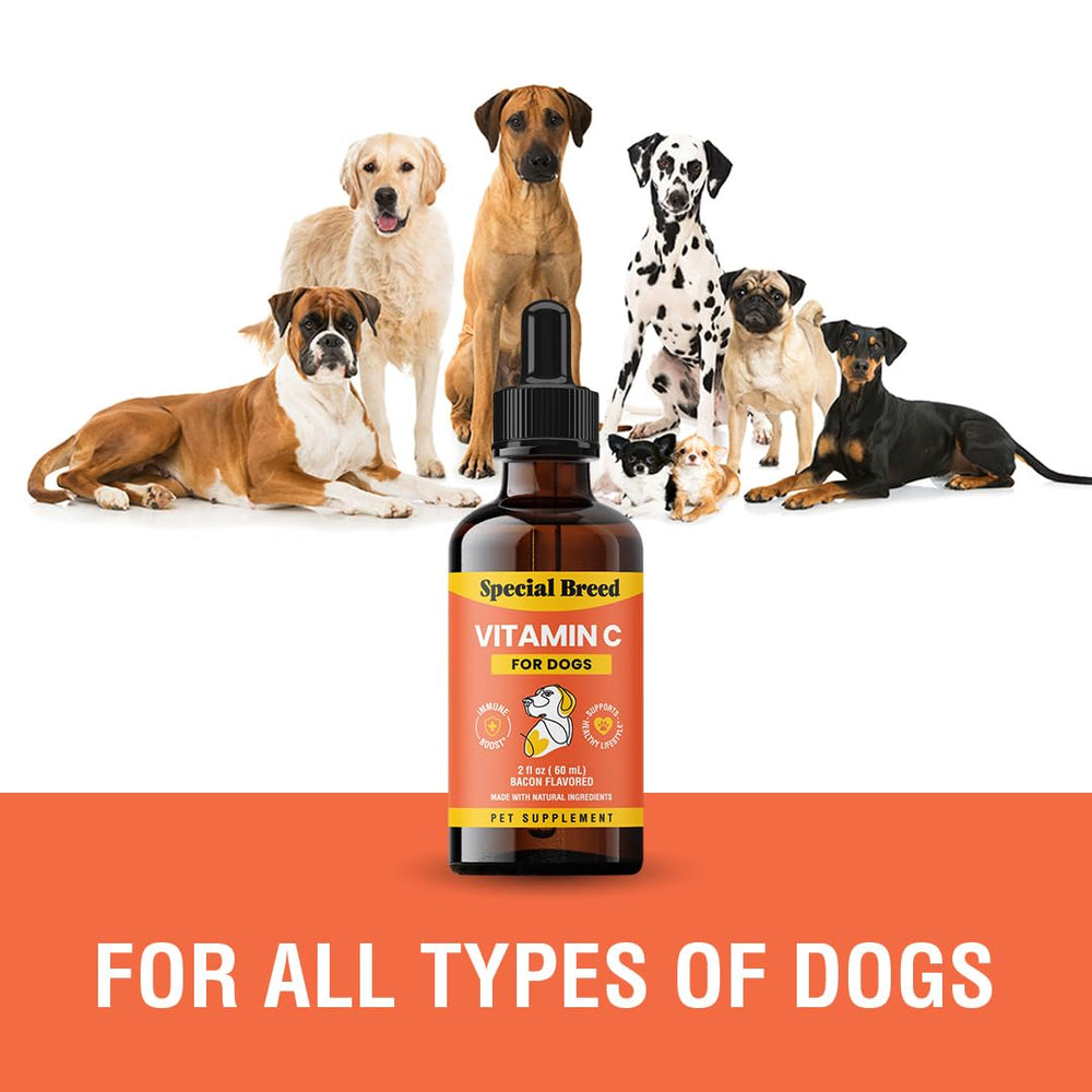 Special Breed Vitamin C for dogs, USA made, supports convenient supplementation.