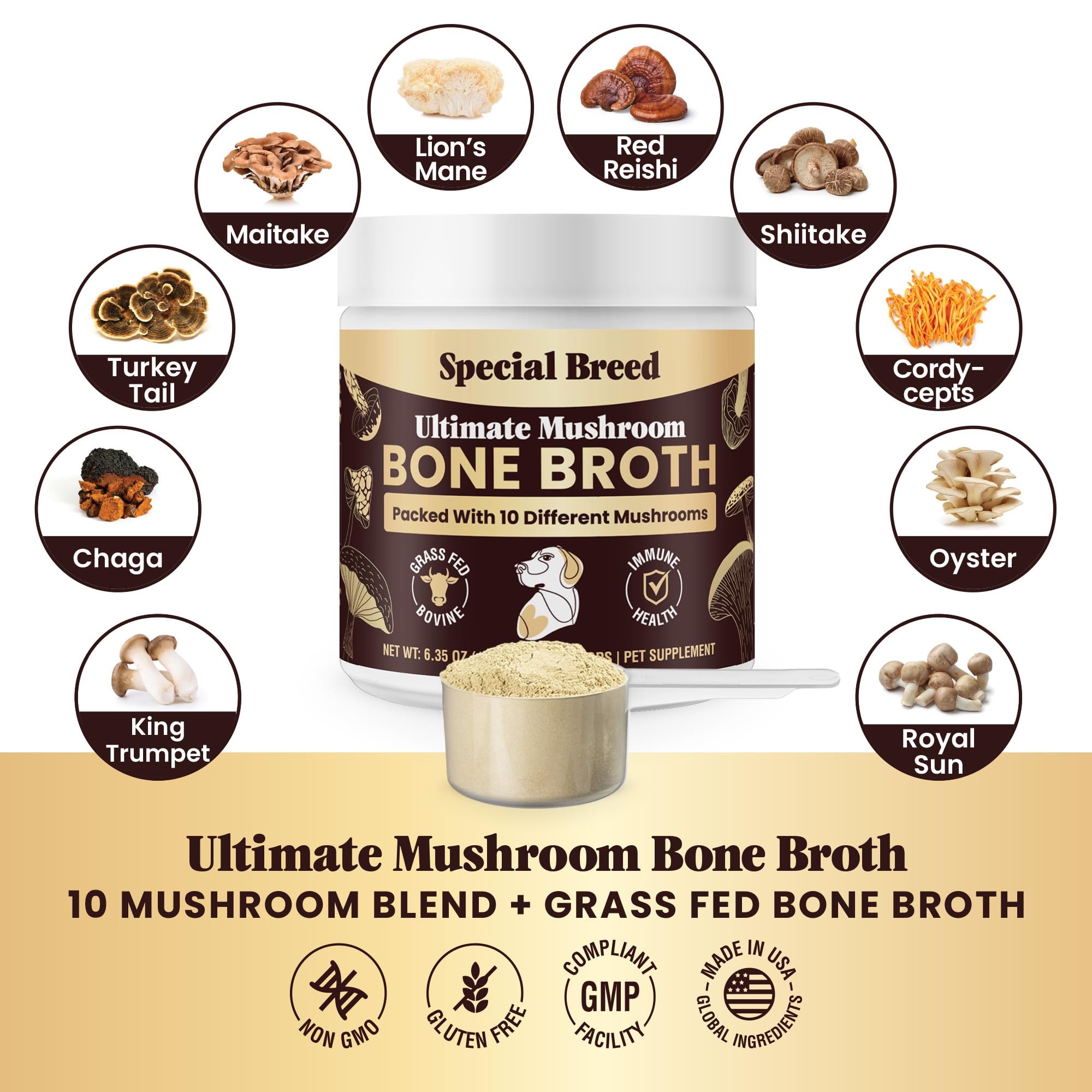 Special Breed immune-support-mushroom-blend supports immune health in daily feeding