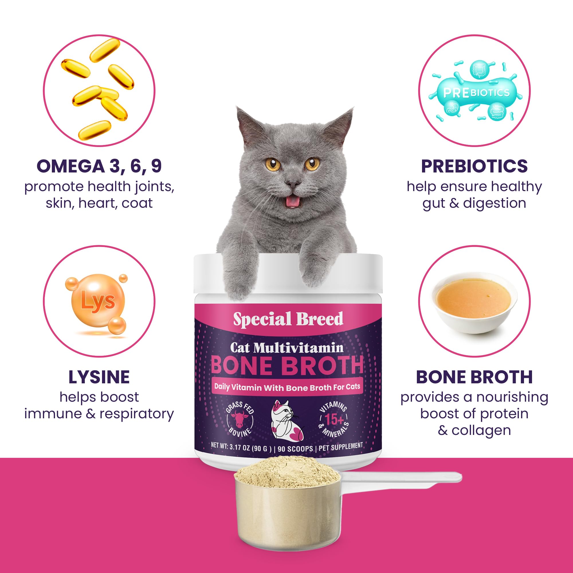 Special Breed liquid broth served over cat food.