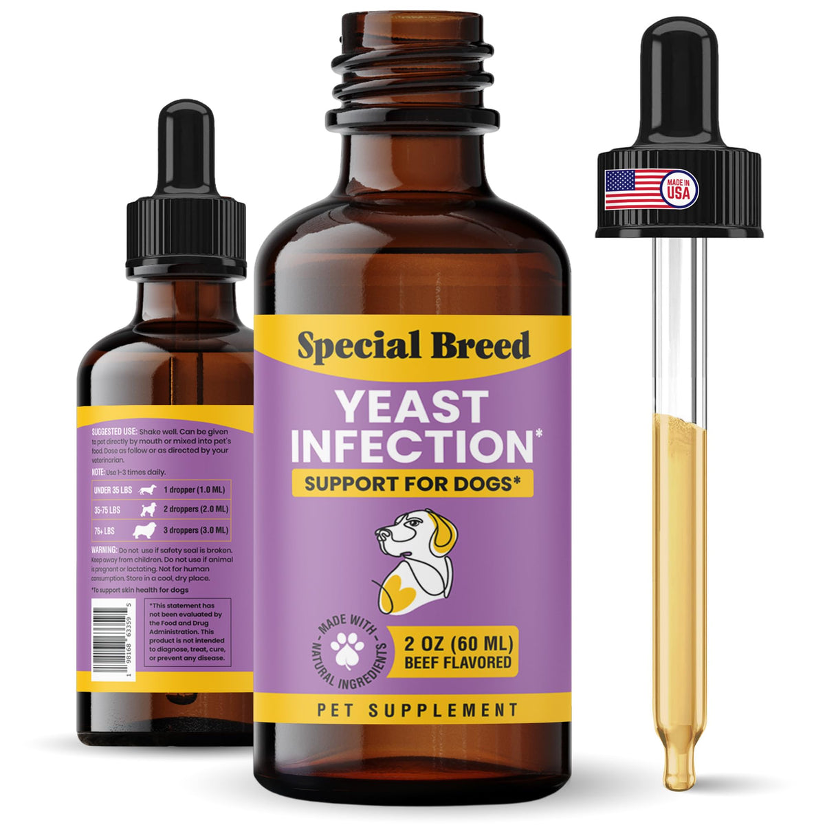 Special Breed bottle of natural yeast relief for dogs supports ears and skin balance.