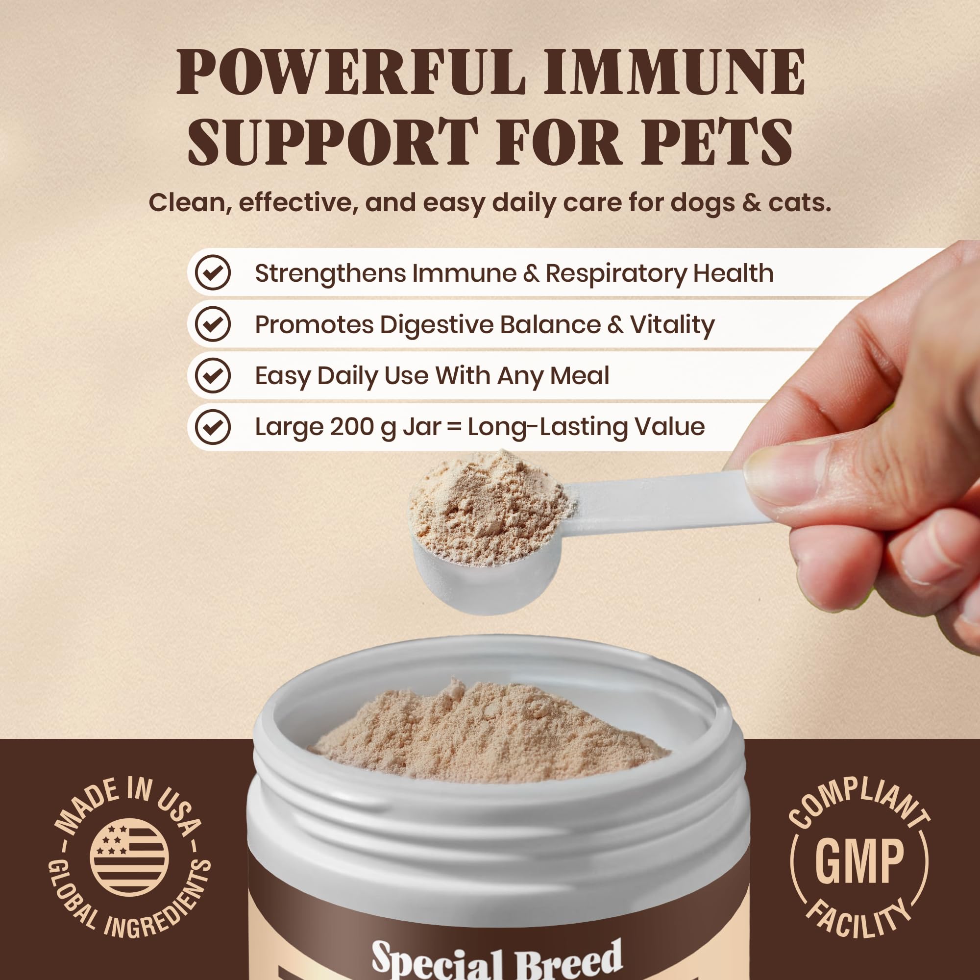 Special Breed turkey tail powder scoop for easy dosing