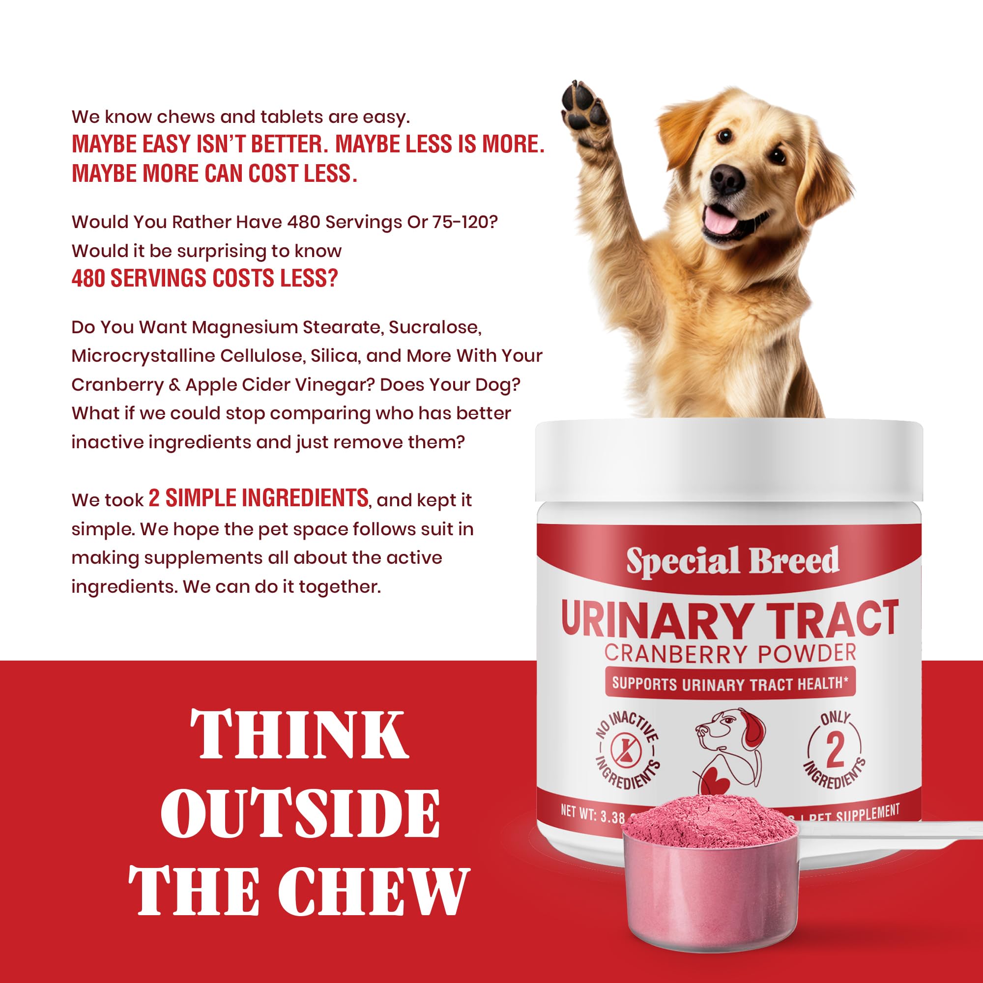 Special Breed UTI powder packaging highlighting two-ingredient formula.