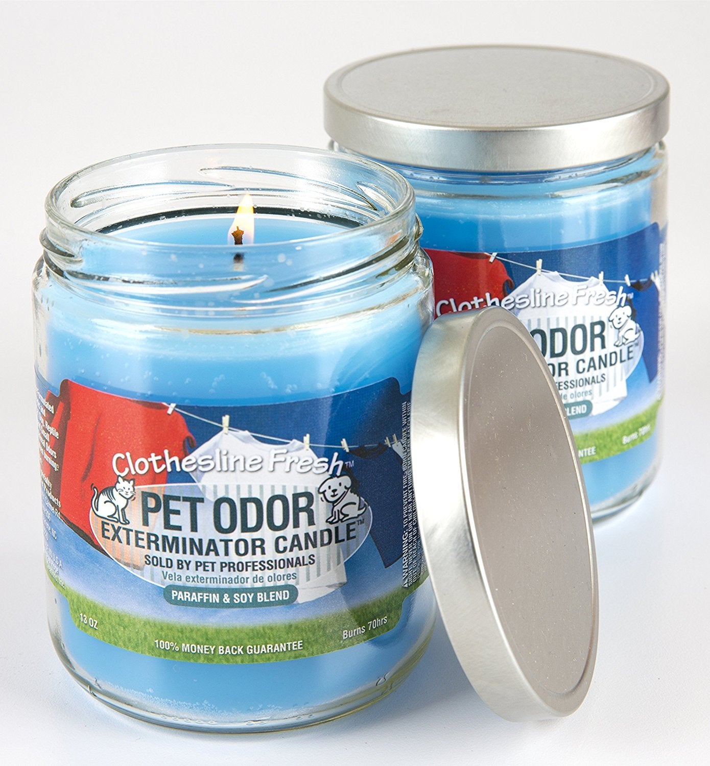 SPECIALTY PET PRODUCTS Clothesline Fresh candle in room scene illustrates discreet odor control in daily life.