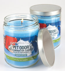 SPECIALTY PET PRODUCTS Clothesline Fresh candle in room scene illustrates discreet odor control in daily life.