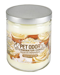 Specialty Pet Products Odor Exterminator Candle emits amber glow for long-lasting freshness.
