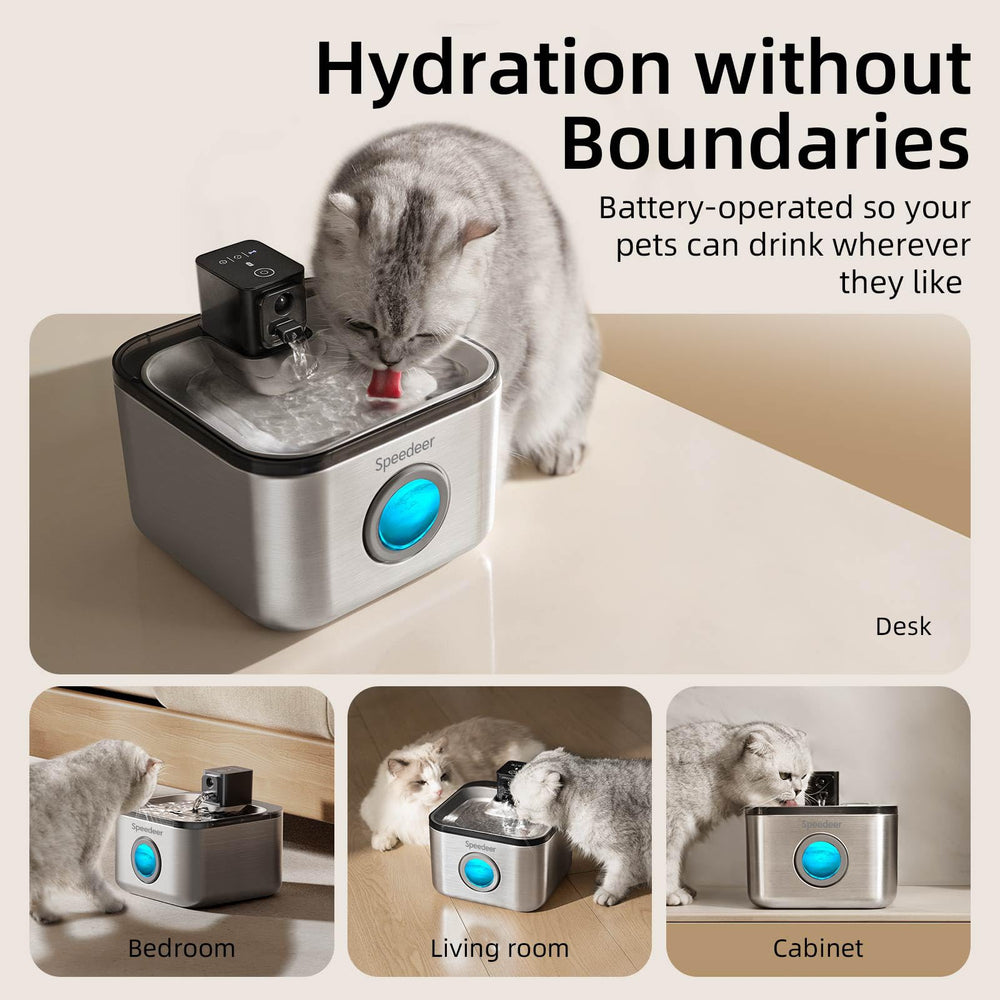 Speedeer battery-powered fountain lasts up to 60 days between charges.